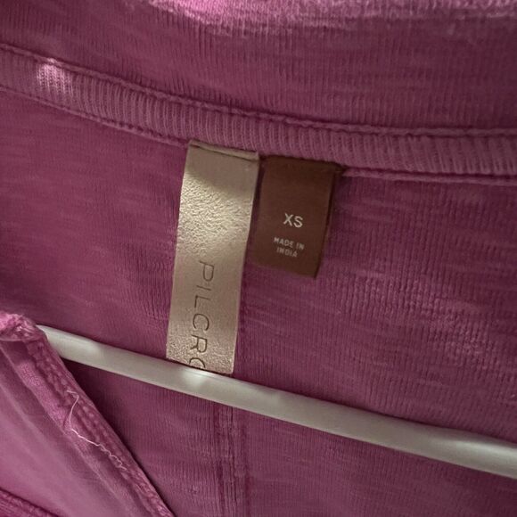 Pilcro Top Womens XS Extra Small Hot Pink Stitched V Neck Ribbed Anthropologie - Picture 10 of 12